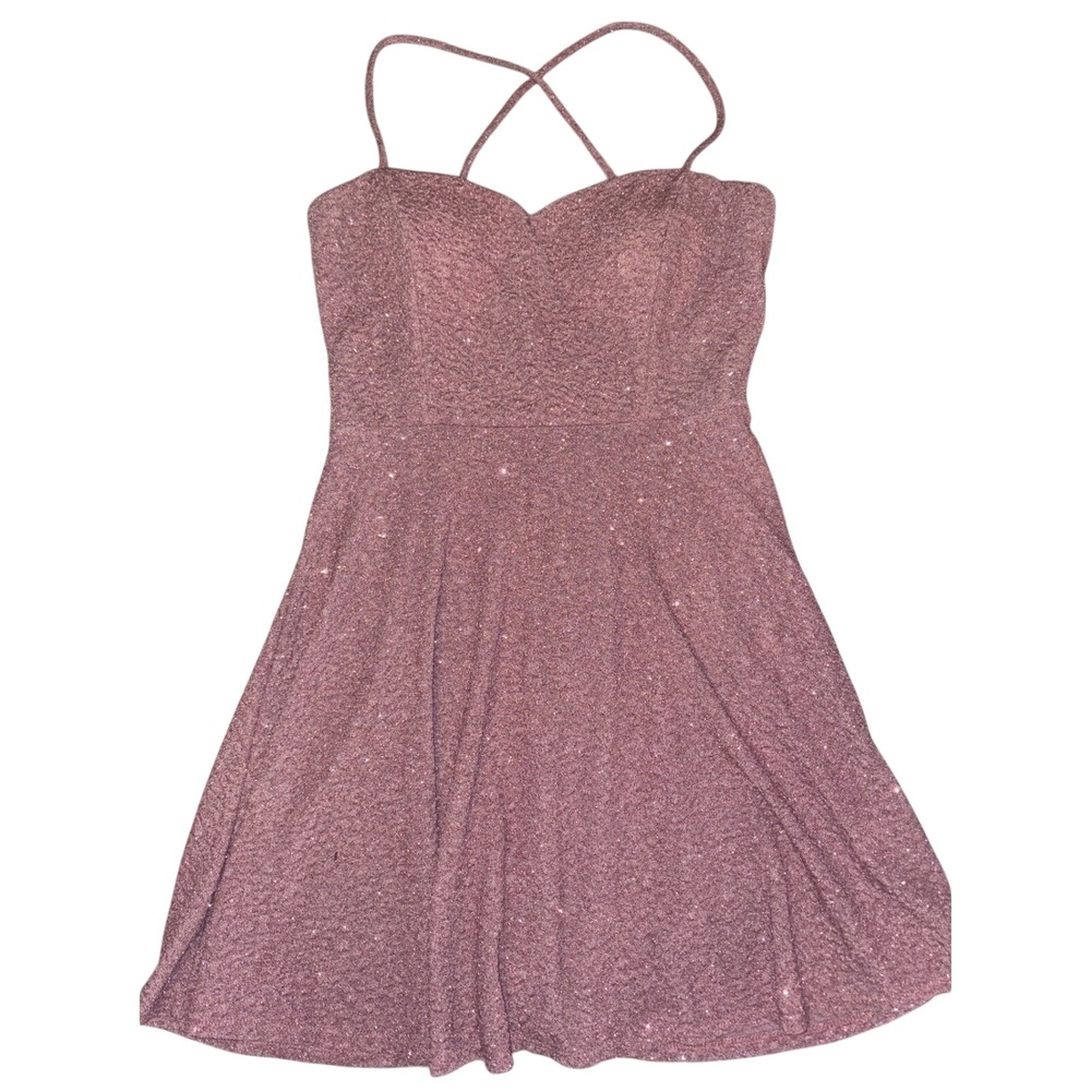 Windsor Pink Glitter Fit & Flare Dress Rhinestone Back Strap Sweetheart, M
